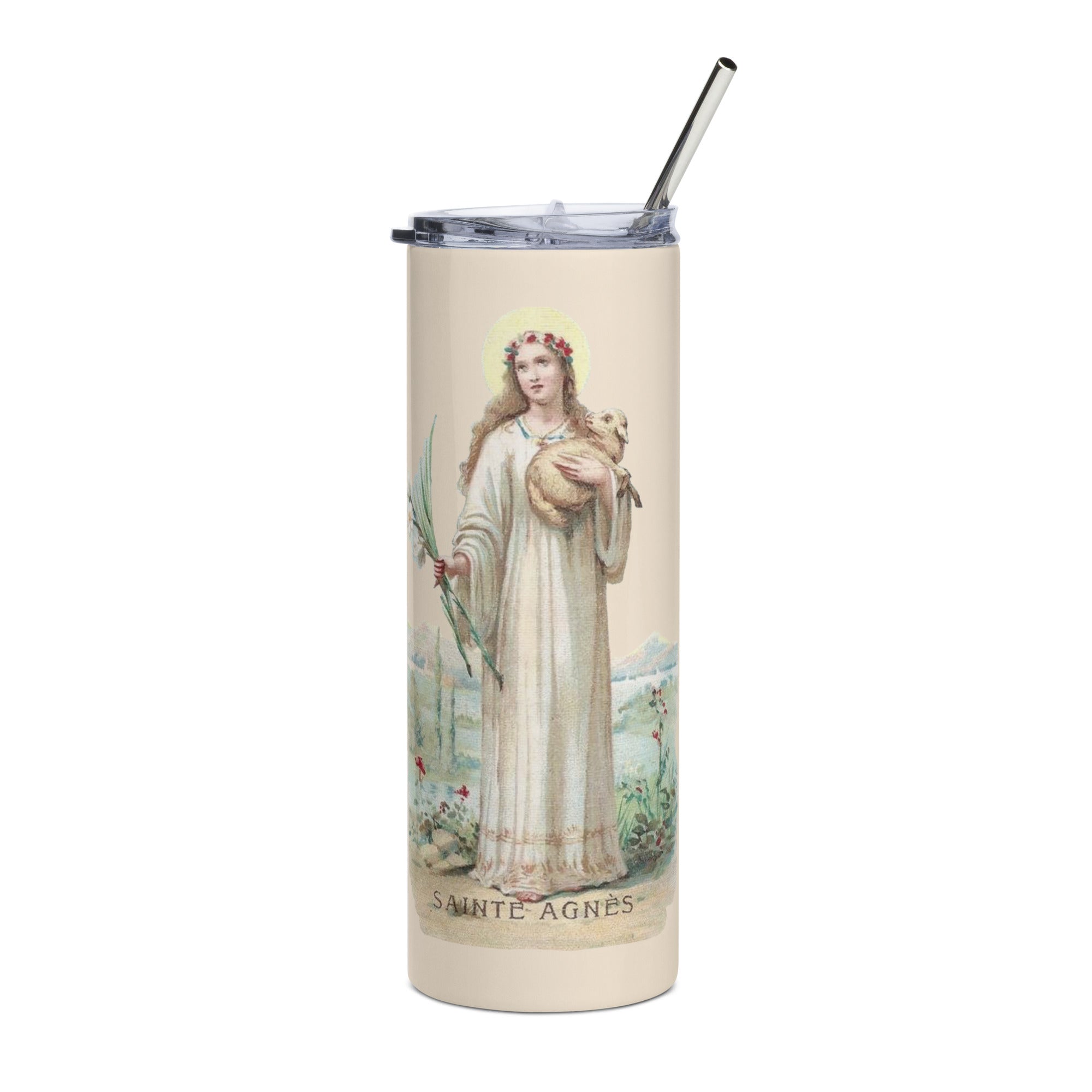 Saint Agnes Holy Card Stainless Steel Tumbler - Catholicamtees