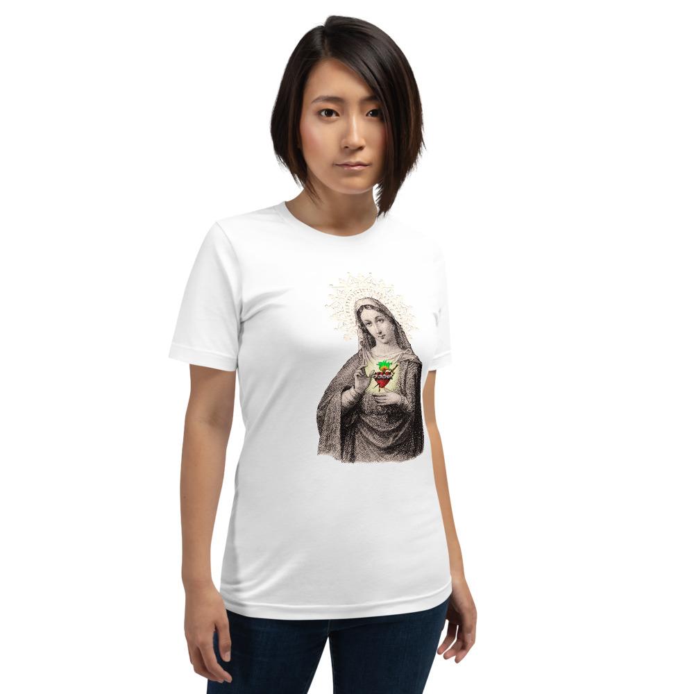 Blessed Virgin Mary Antique Lace Holy Card Soft and Lightweight Unisex T-Shirt - Catholicamtees