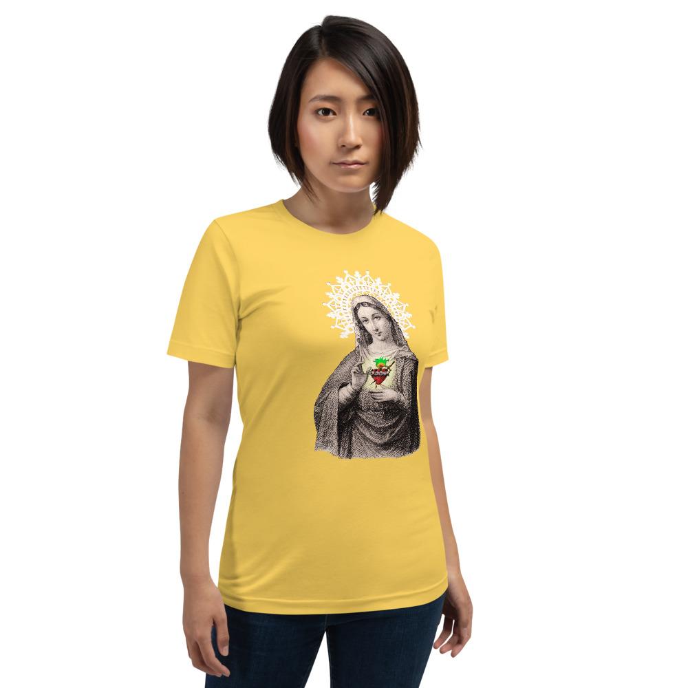 Blessed Virgin Mary Antique Lace Holy Card Soft and Lightweight Unisex T-Shirt - Catholicamtees