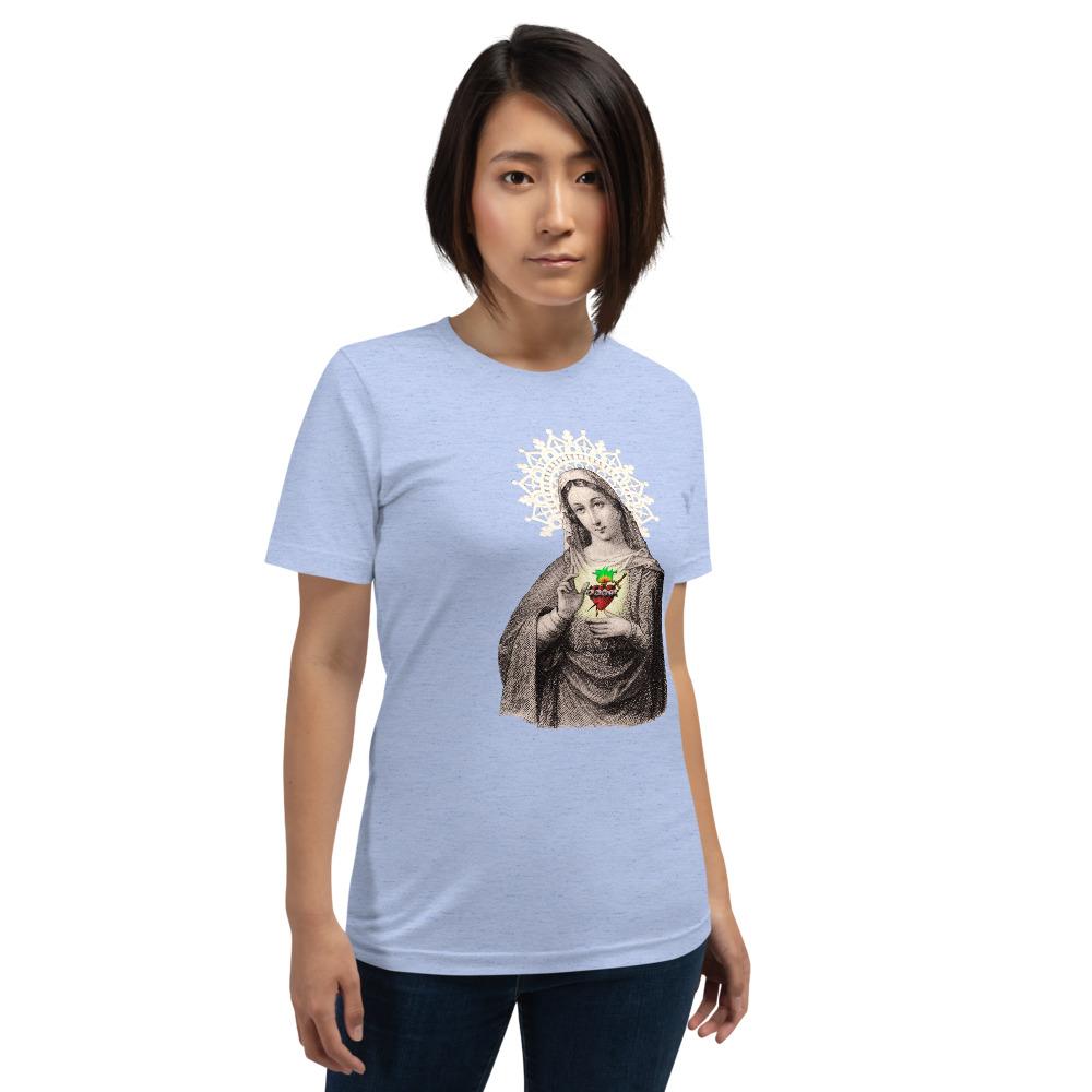 Blessed Virgin Mary Antique Lace Holy Card Soft and Lightweight Unisex T-Shirt - Catholicamtees