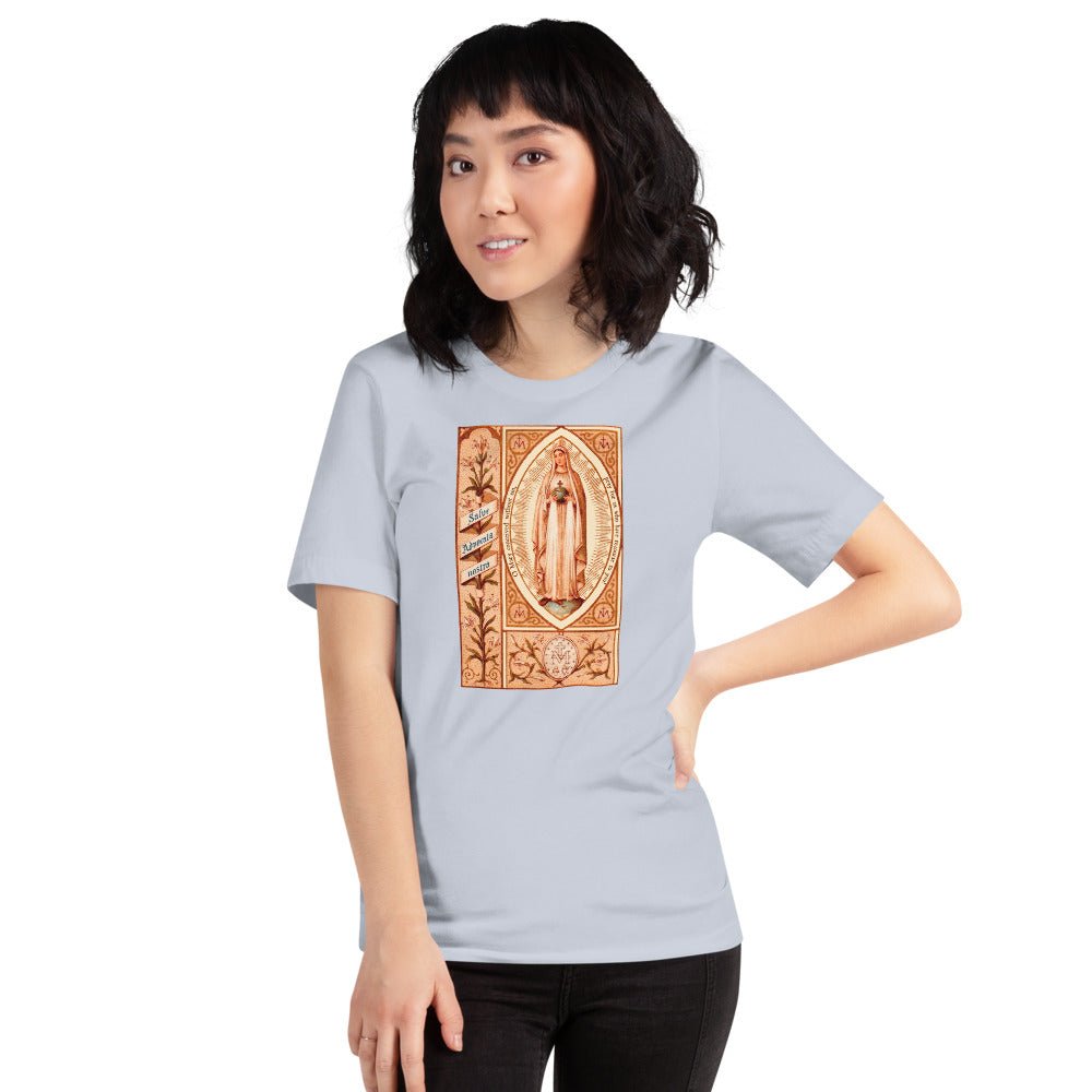 Our Lady "Salve Advocata Nostra" Holy Card T-Shirt - Catholicamtees