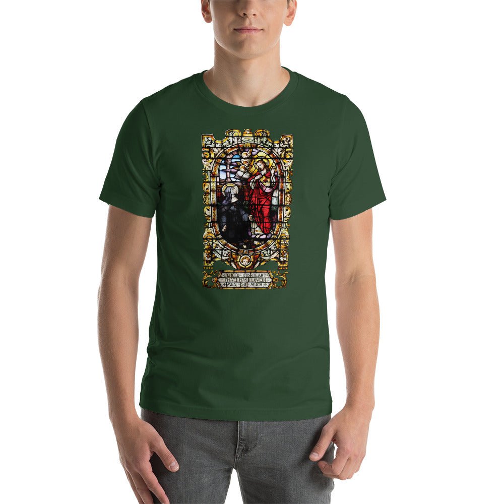 Sacred Heart of Jesus: St. Margaret Mary's Vision Stained Glass T-Shirt - Catholicamtees