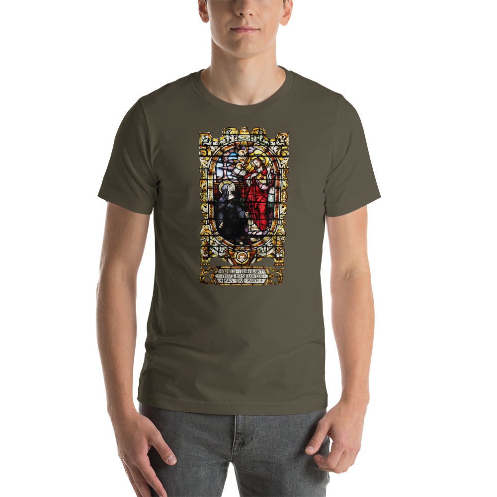 Sacred Heart of Jesus: St. Margaret Mary's Vision Stained Glass T-Shirt - Catholicamtees