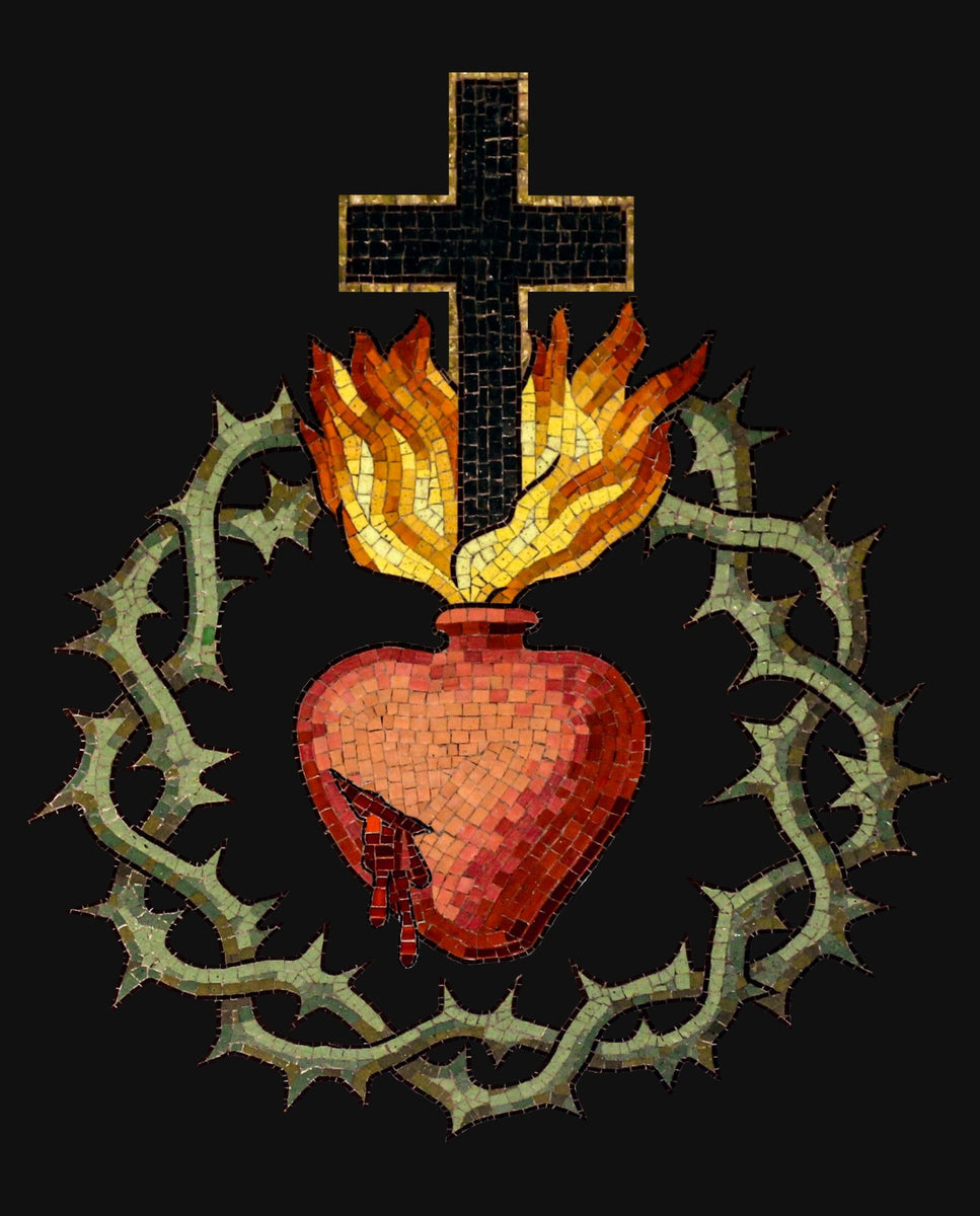 Sacred Heart of Jesus with Crown of Thorns Mosaic T-Shirt – Catholicamtees