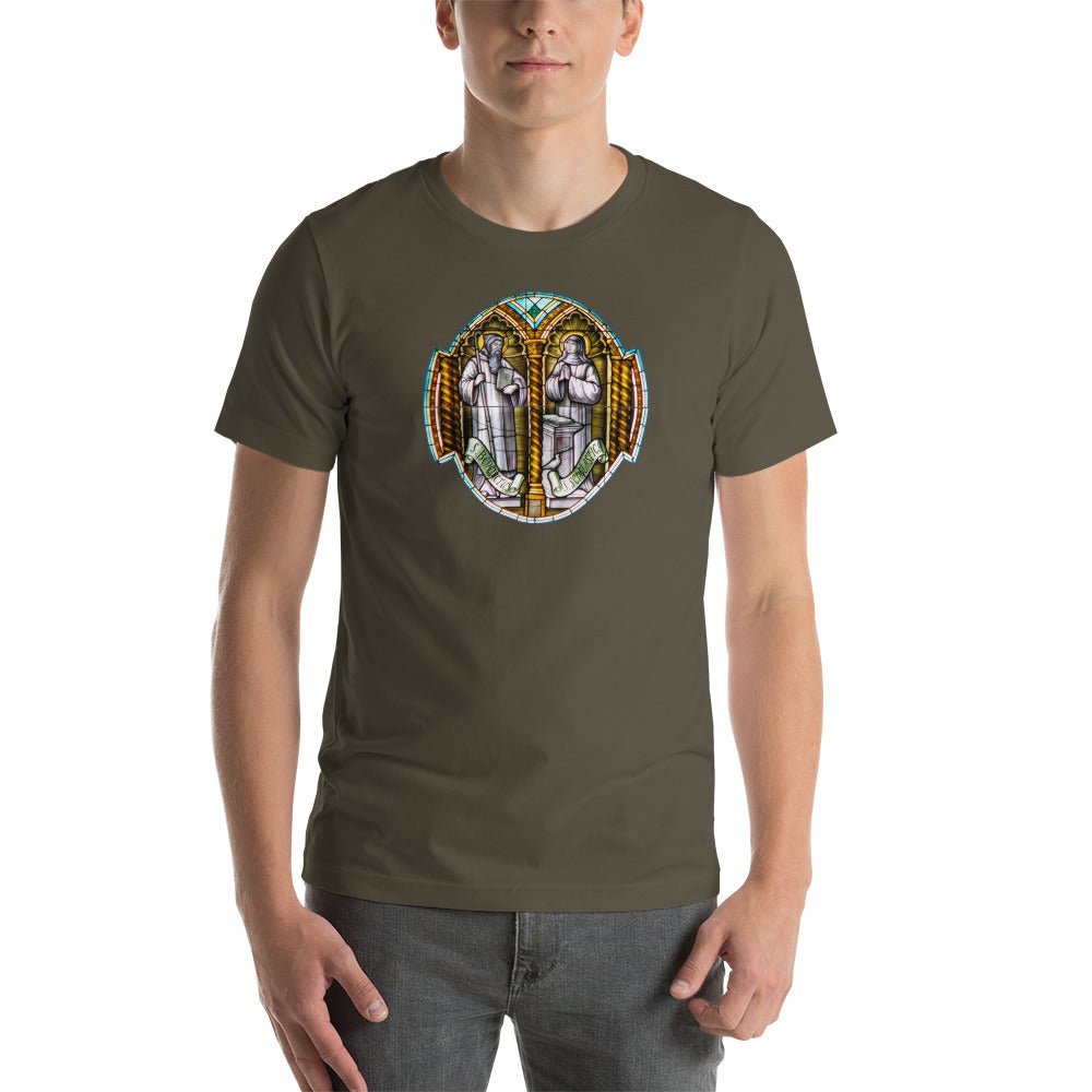 Saint Benedict and Saint Scholastica Stained Glass T-Shirt - Catholicamtees