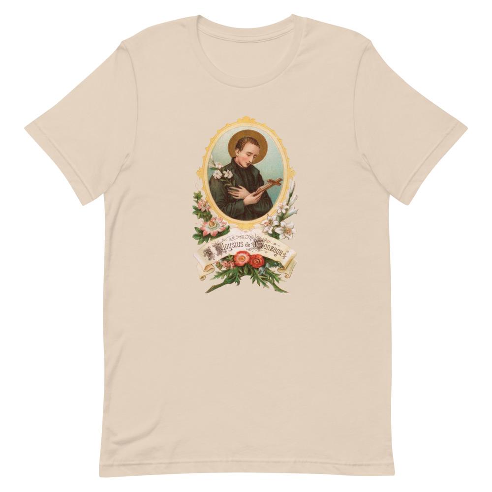 St. Aloysius Gonzaga Floral Holy Card T-Shirt - Catholicamtees