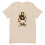 Load image into Gallery viewer, St. Aloysius Gonzaga Floral Holy Card T-Shirt - Catholicamtees
