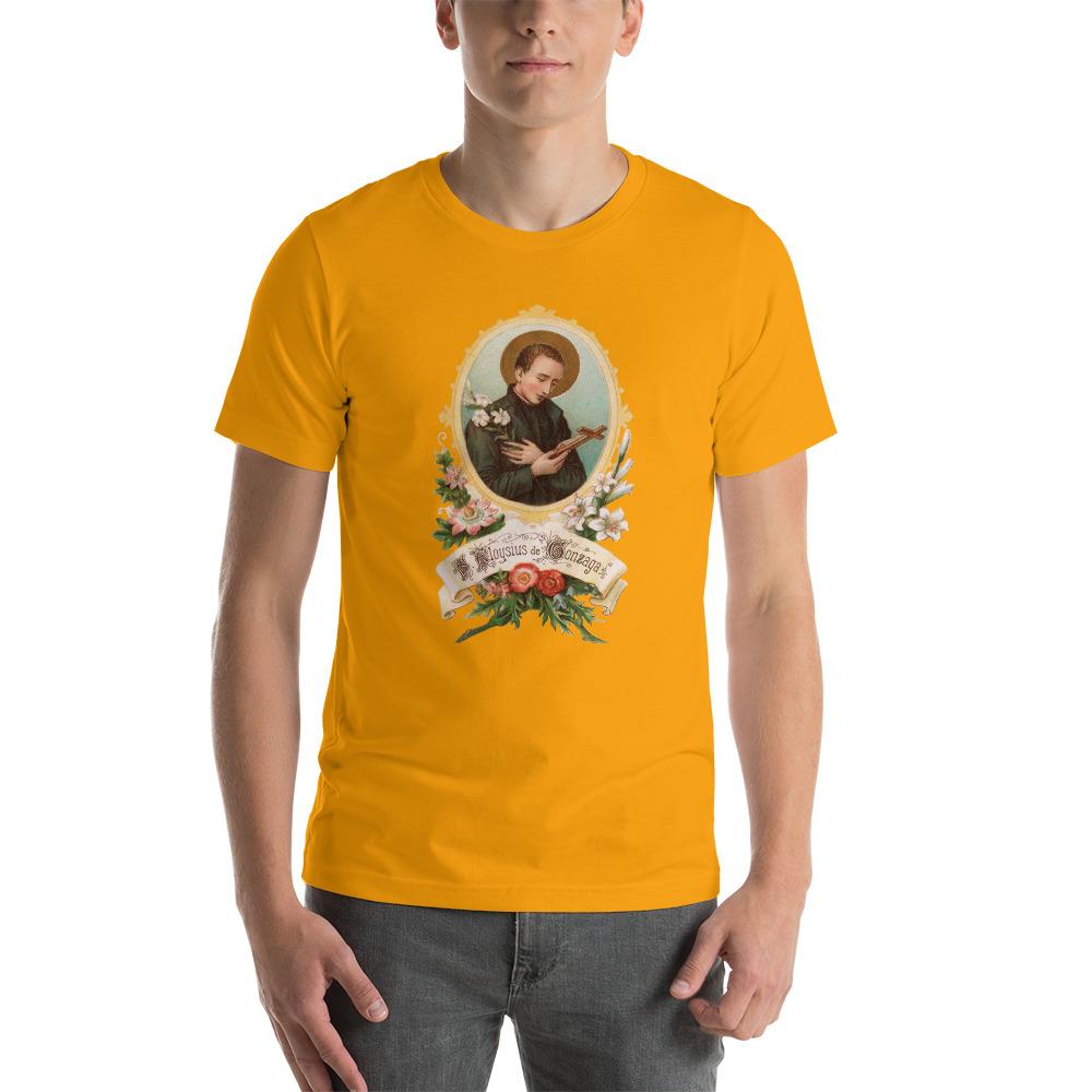 St. Aloysius Gonzaga Floral Holy Card T-Shirt - Catholicamtees