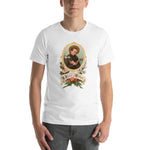 Load image into Gallery viewer, St. Aloysius Gonzaga Floral Holy Card T-Shirt - Catholicamtees
