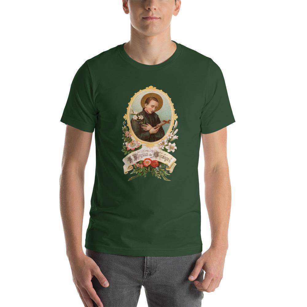 St. Aloysius Gonzaga Floral Holy Card T-Shirt - Catholicamtees