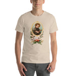 Load image into Gallery viewer, St. Aloysius Gonzaga Floral Holy Card T-Shirt - Catholicamtees
