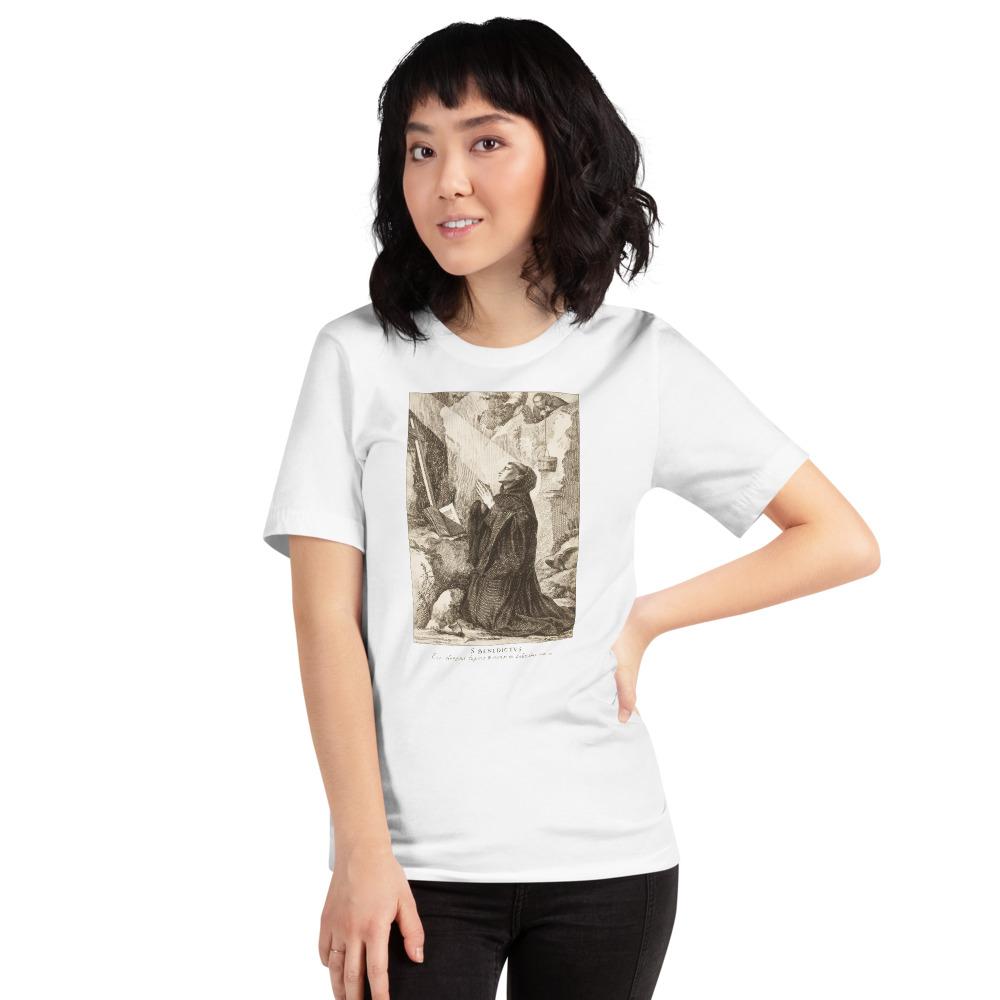 St. Benedict at his cave in Subiaco T-Shirt - Catholicamtees