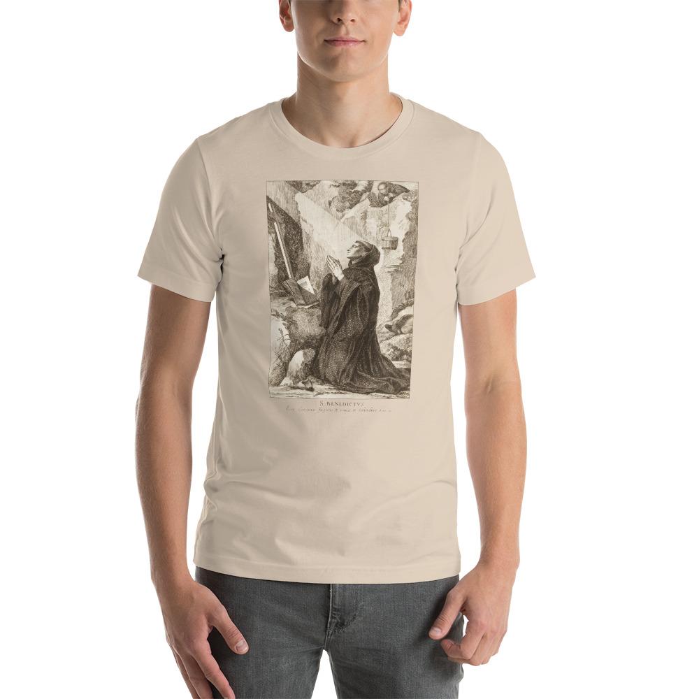 St. Benedict at his cave in Subiaco T-Shirt - Catholicamtees