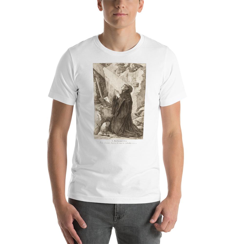 St. Benedict at his cave in Subiaco T-Shirt - Catholicamtees