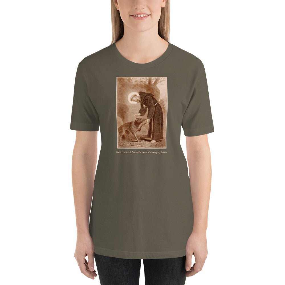 St. Francis of Assisi with the wolf of Gubbio T-Shirt - Catholicamtees