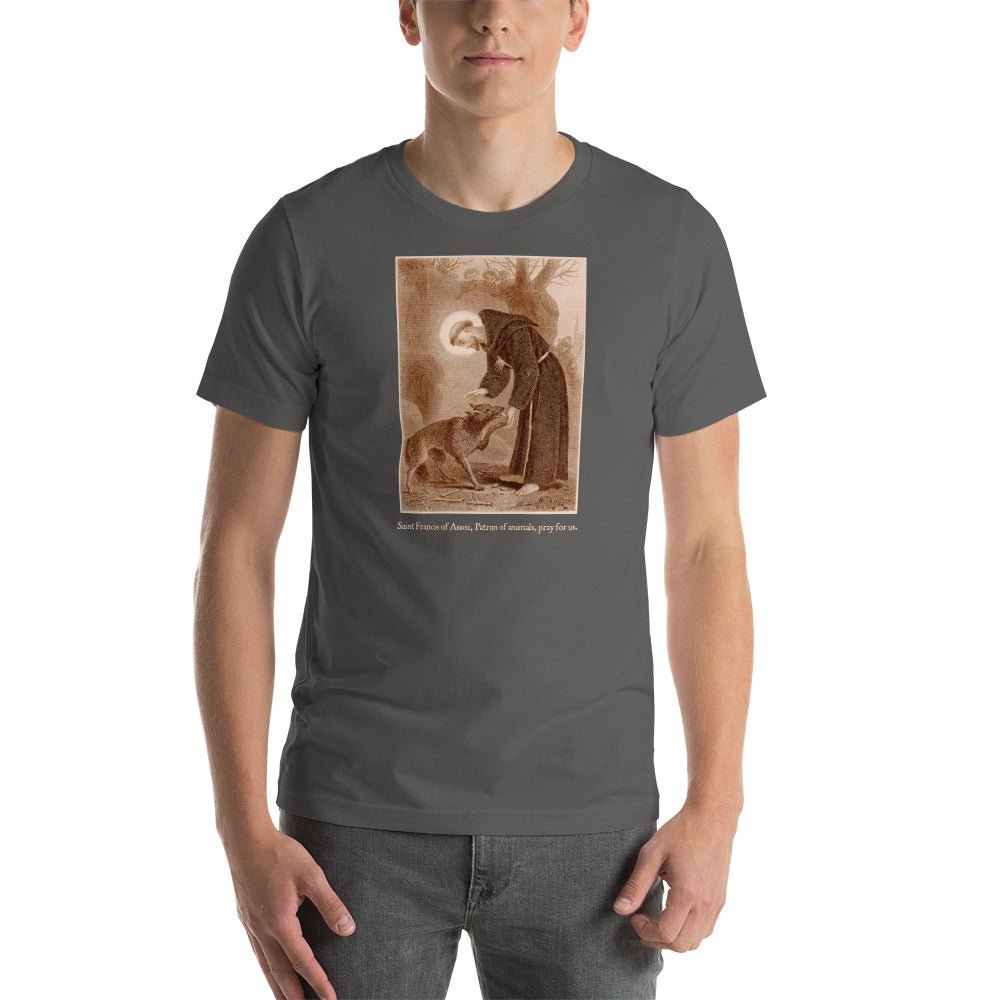 St. Francis of Assisi with the wolf of Gubbio T-Shirt - Catholicamtees