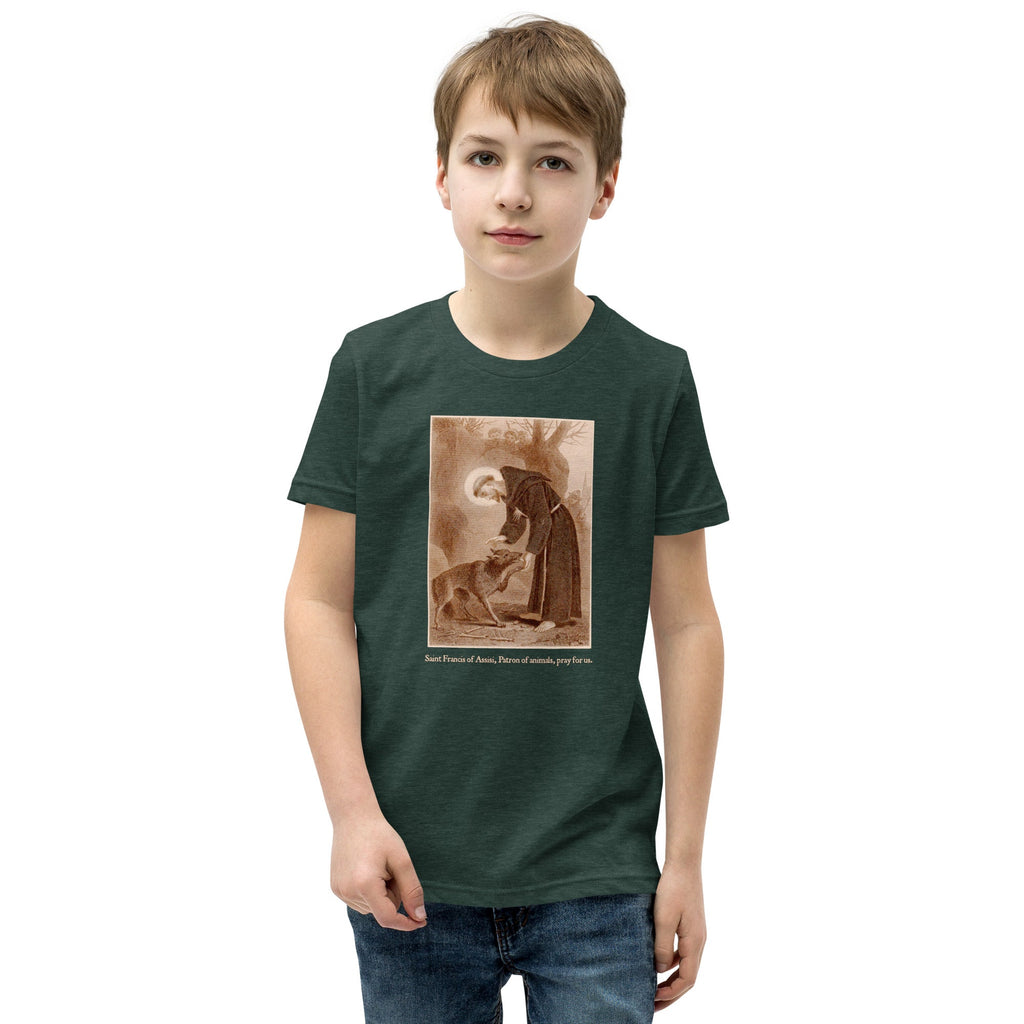 St. Francis of Assisi with the wolf of Gubbio T-Shirt Youth T-Shirt - Catholicamtees